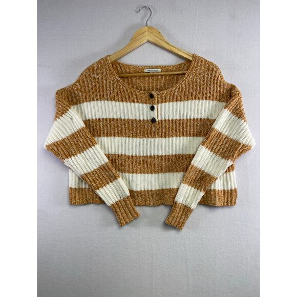 American Eagle Oversize Crop Sweater - Orange & White Striped, XS - Picture 1 of 9
